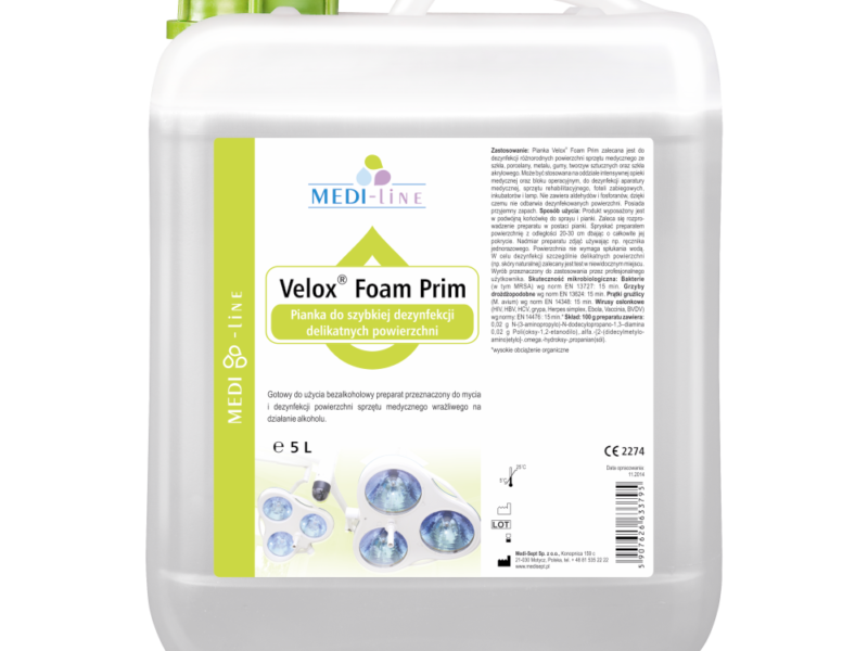 MEDI-line Velox Foam Prim Bezalkoholowy preparat do dezynfekcji i mycia delikatnych powierzchni sprzętu medycznego  5l